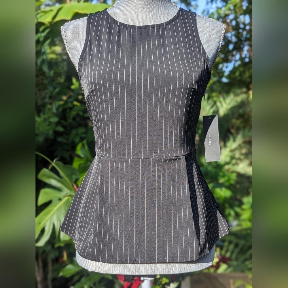 NWT Lulus Pep Talk Pick-Me Up Black Striped Peplum Top Size XS Women's